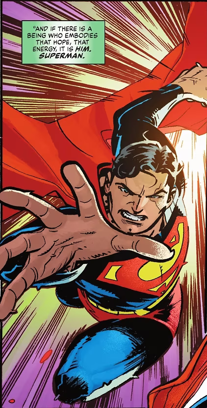 Superman flying in a more dynamic, less clear style.