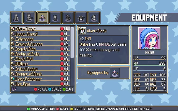 A screenshot of the equipment screen