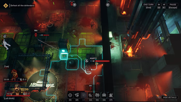 A screenshot in the middle of a combat, where we see a character named Marty about to move.